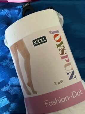 Joyspun Women's Fashion-Dot Tights in White - XXXL. Two PACs
